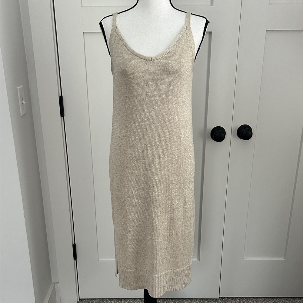 Banana Republic Metallic Beige Knit Midi Slip Dress